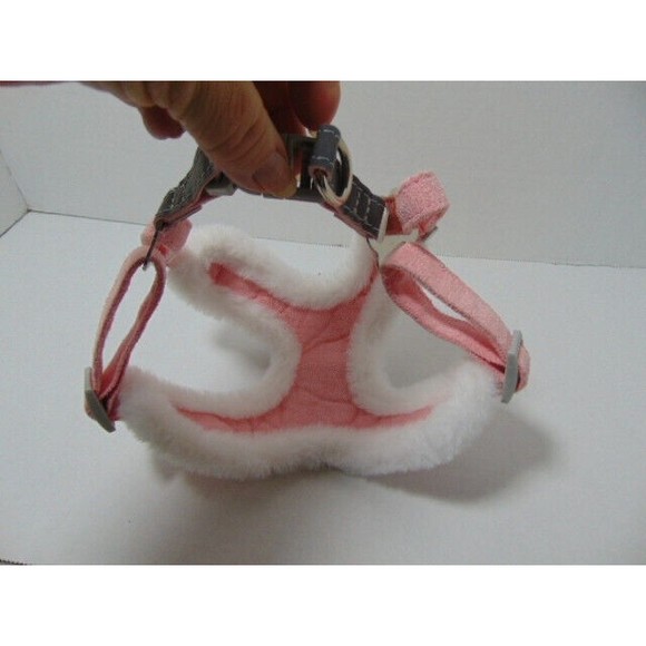 Pink and White Faux Leather & Fur Padded Dog Harness, Winter Dog Harness Small - Picture 2 of 9